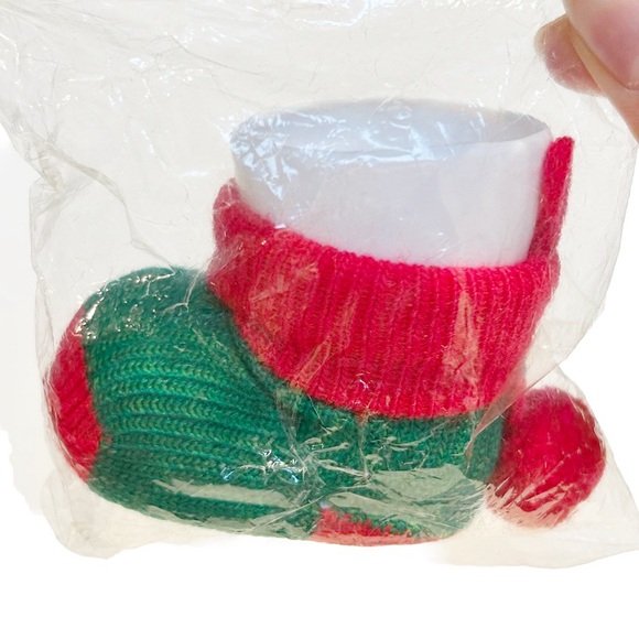 Vintage 1984 Knit Stocking Fillable Christmas Tree Ornaments Holiday Green Red - Picture 10 of 12